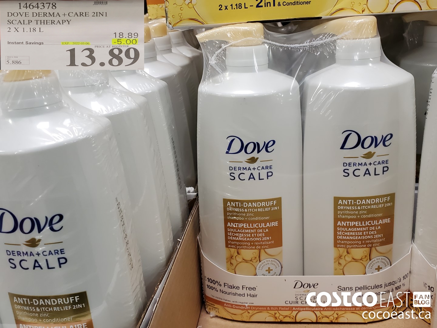 1464378 DOVE DERMA+CARE 2IN1 SCALP THERAPY 2 X 1.18L ($5.00 INSTANT SAVINGS EXPIRES ON 2022-03-06) $13.89