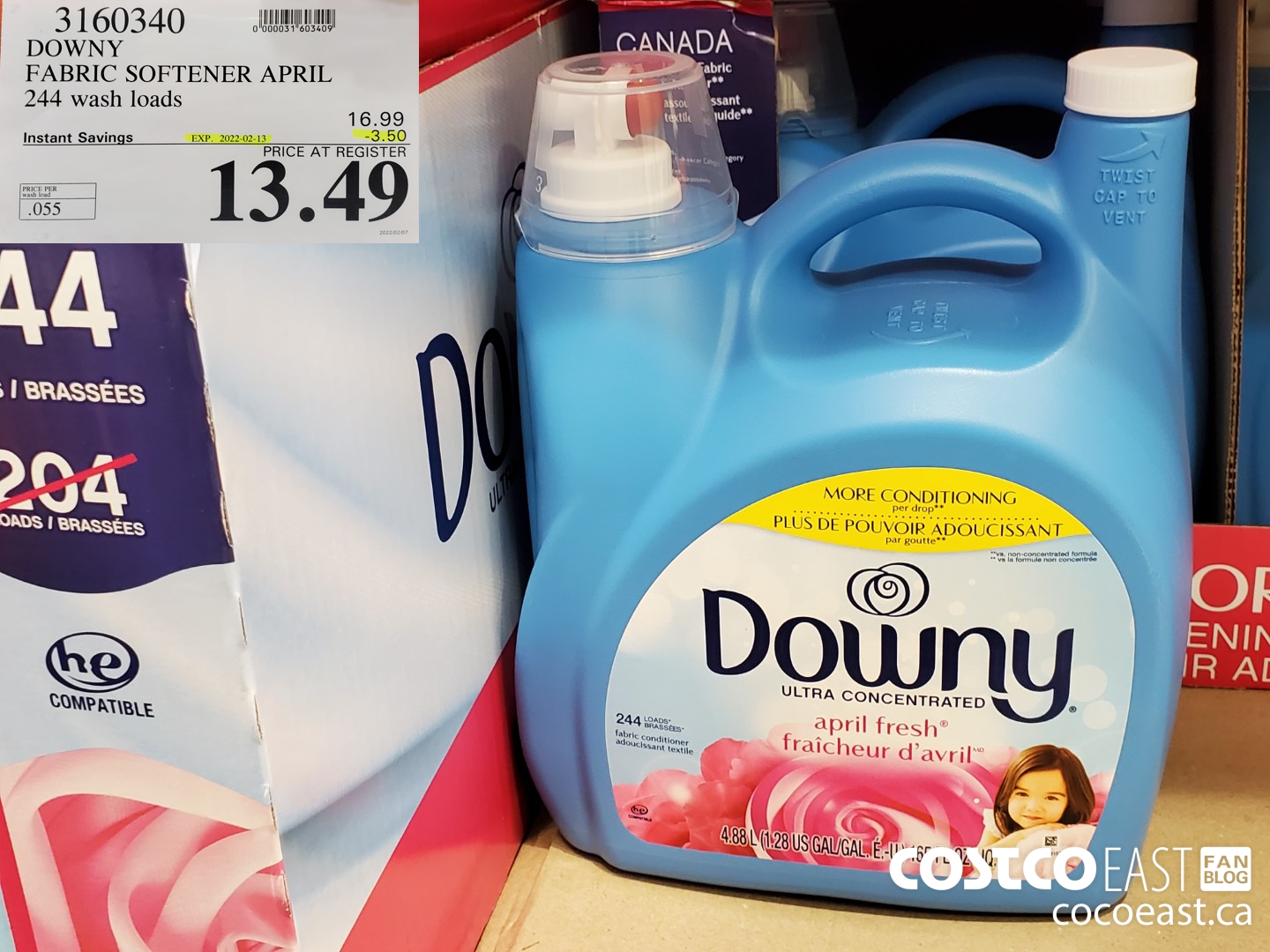 3160340 DOWNY FABRIC SOFTENER APRIL 244 wash loads ($3.50 INSTANT SAVINGS EXPIRES ON 2022-02-13) $13.49