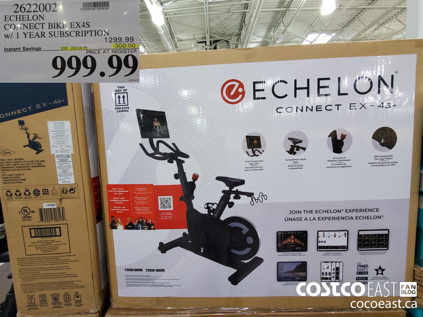 2622002 ECHELON CONNECT BIKE EX4S w/ 1 YEAR SUBSCRIPTION ($300.00 INSTANT SAVINGS EXPIRES ON 2022-02-06) $999.99