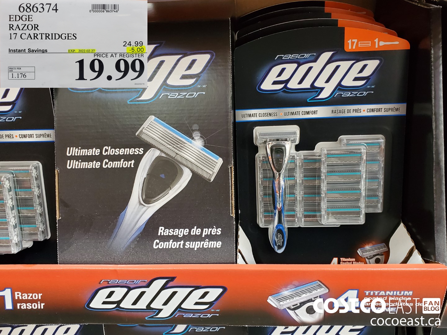 686374 EDGE RAZOR + 17 CARTRIDGES ($5.00 INSTANT SAVINGS EXPIRES ON 2022-02-27) $19.99