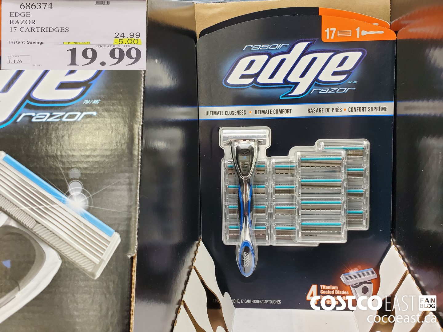 686374 EDGE RAZOR + 17 CARTRIDGES ($5.00 INSTANT SAVINGS EXPIRES ON 2022-02-27) $19.99