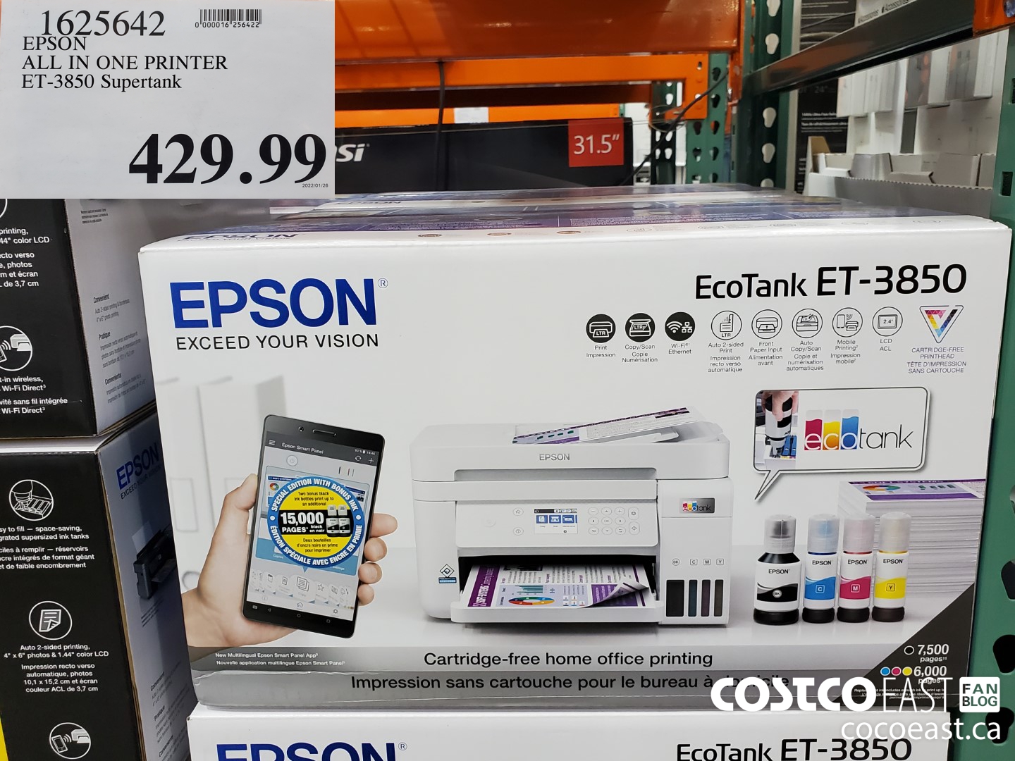 1625642 EPSON ALL IN ONE PRINTER ET-3850 Supertank $429.99