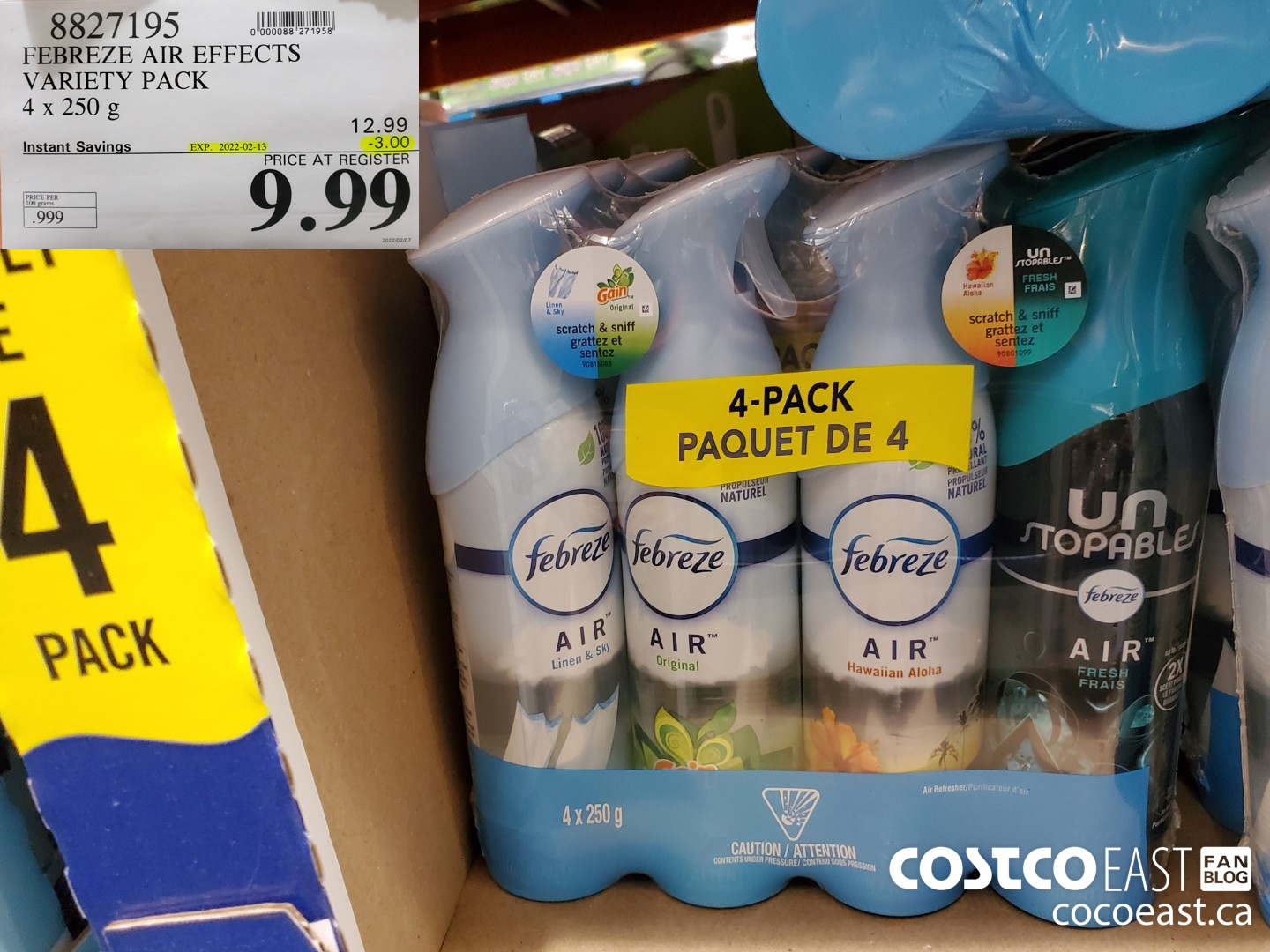 8827195 FEBREZE AIR EFFECTS VARIETY PACK 4 x 250 g ($3.00 INSTANT SAVINGS EXPIRES ON 2022-02-13) $9.99