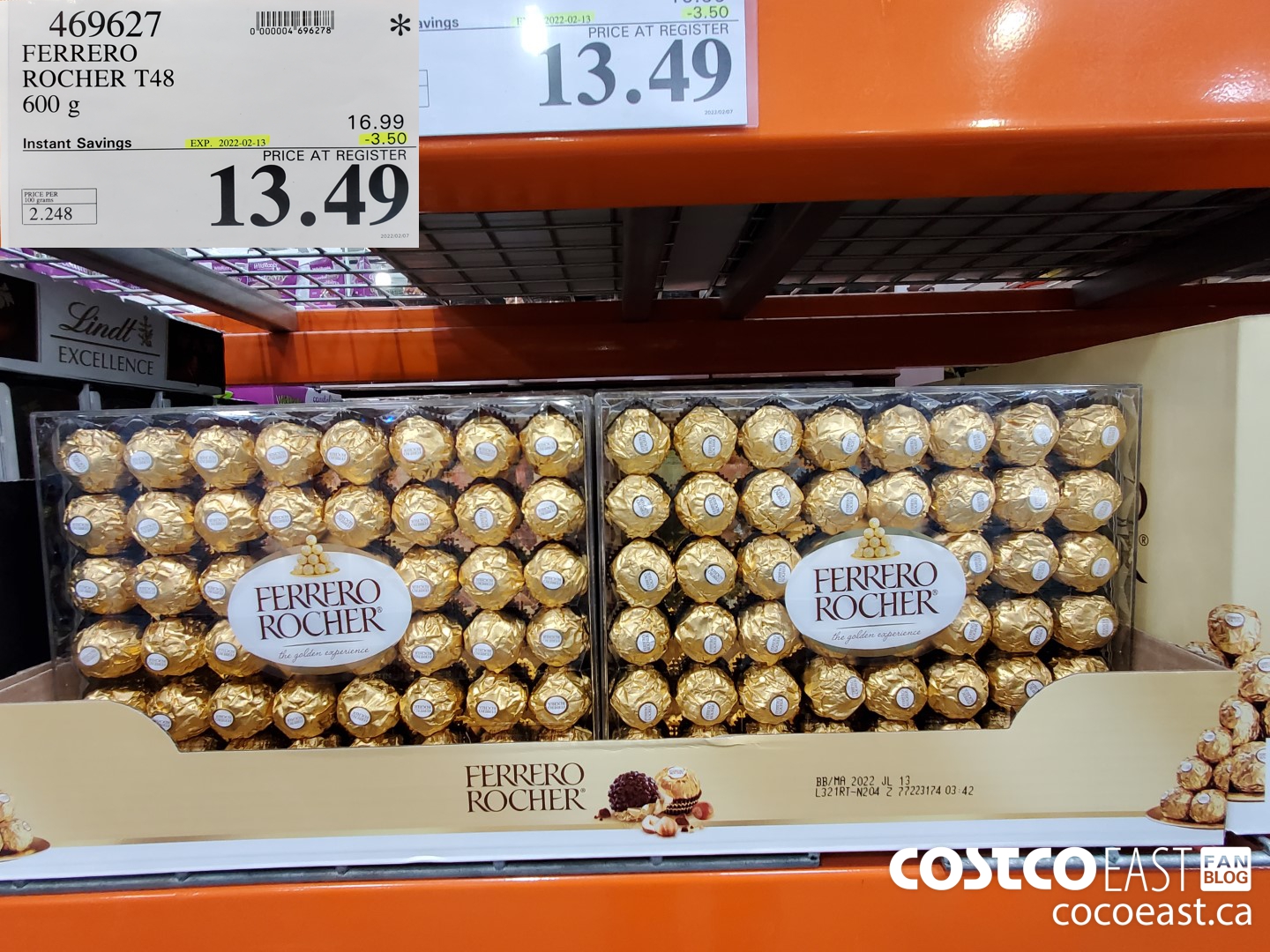 469627 FERRERO ROCHER T48 600 G ($3.50 INSTANT SAVINGS EXPIRES ON 2022-02-13) $13.49