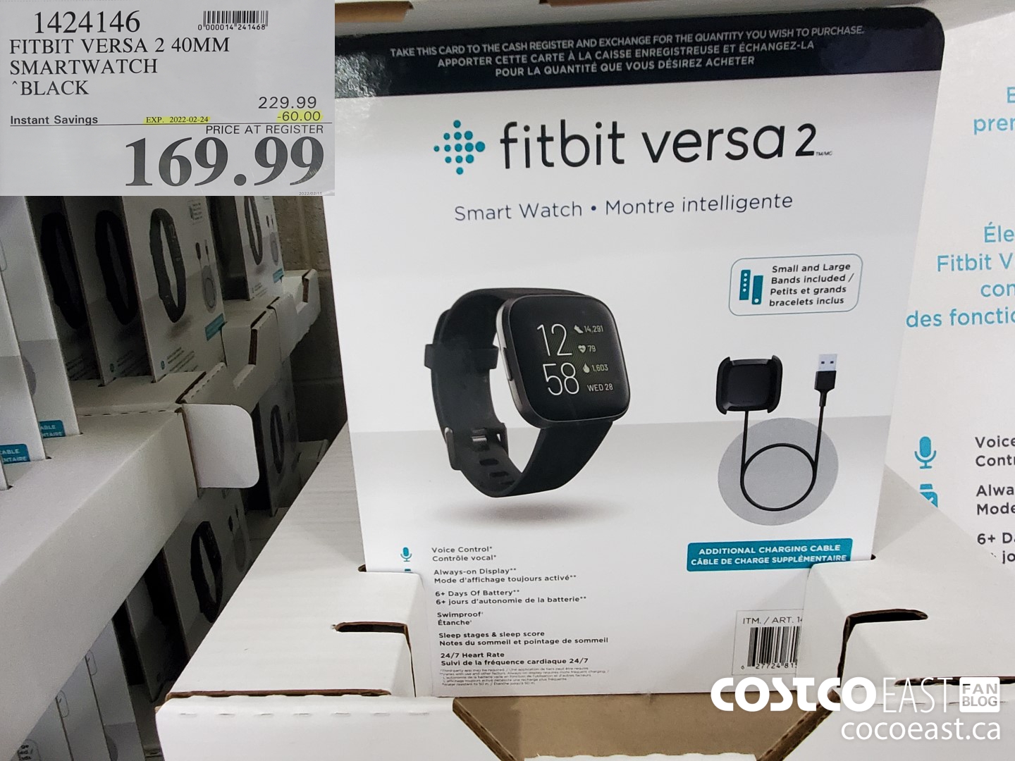 1424146 FITBIT VERSA 2 40MM SMARTWATCH BLACK  ($60.00 INSTANT SAVINGS EXPIRES ON 2022-02-24) $169.99