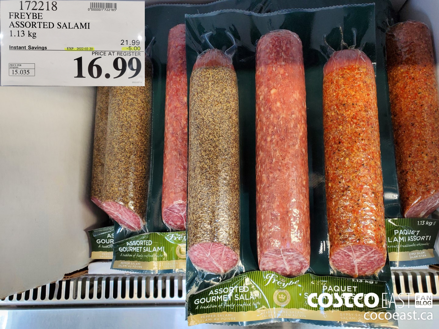 172218 FREYBE ASSORTED SALAMI 1.13 KG ($5.00 INSTANT SAVINGS EXPIRES ON 2022-02-20) $16.99