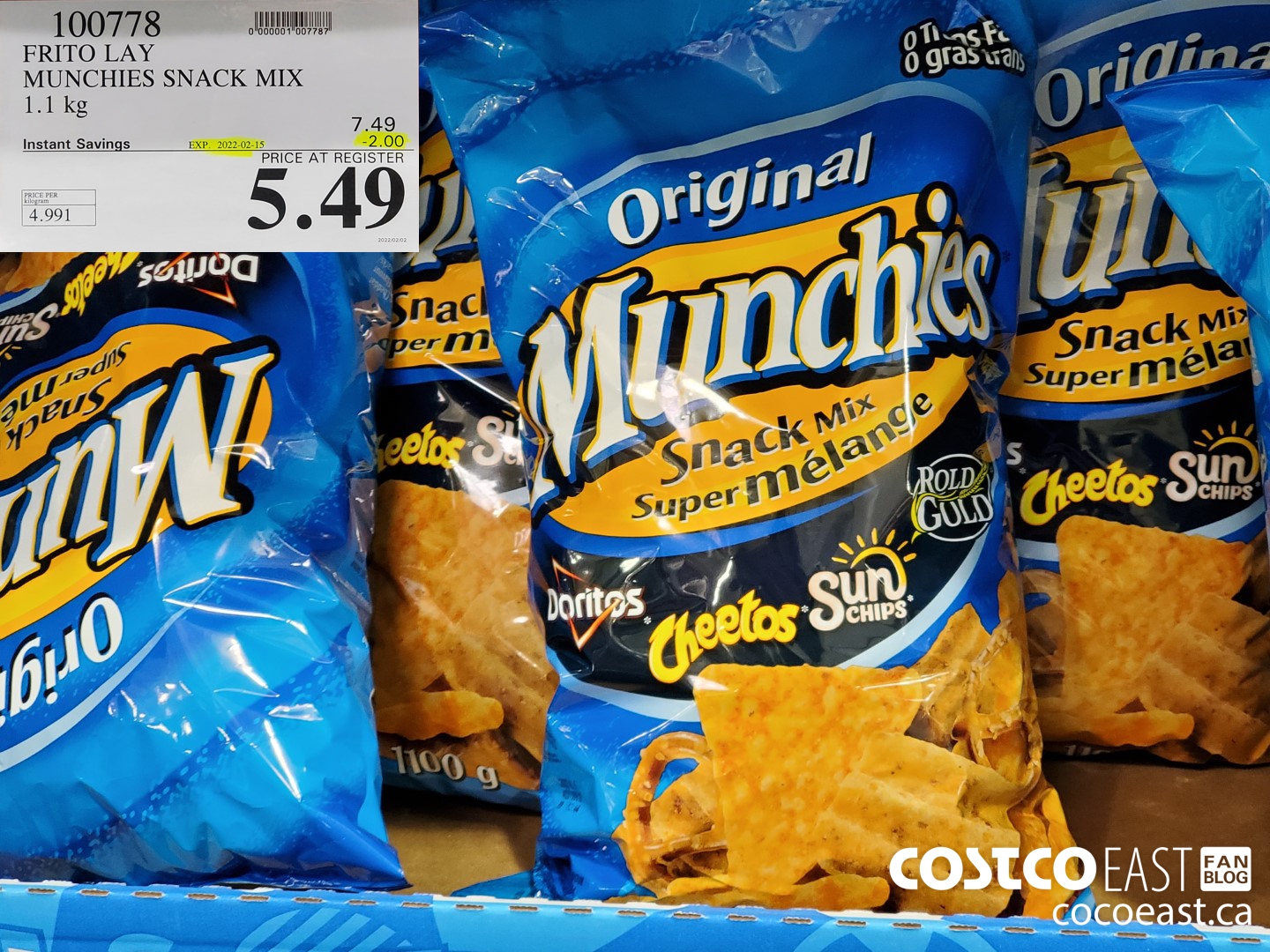 100778 FRITO LAY MUNCHIES SNACK MIX 1.1 KG ($2.00 INSTANT SAVINGS EXPIRES ON 2022-02-15) $5.49