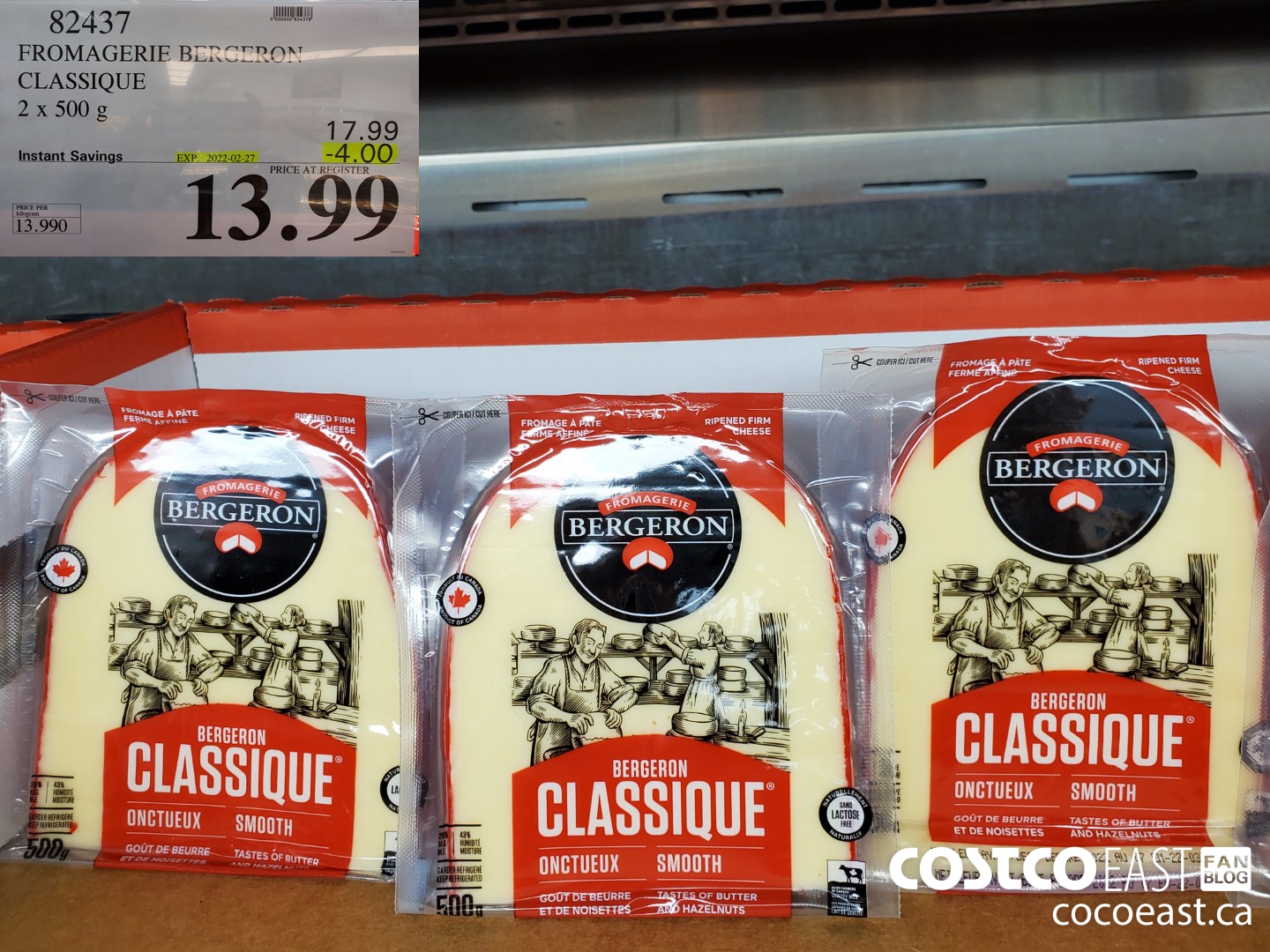 82437 FROMAGERIE BERGERON CLASSIQUE 2 x 500 G ($4.00 INSTANT SAVINGS EXPIRES ON 2022-02-27) $13.99