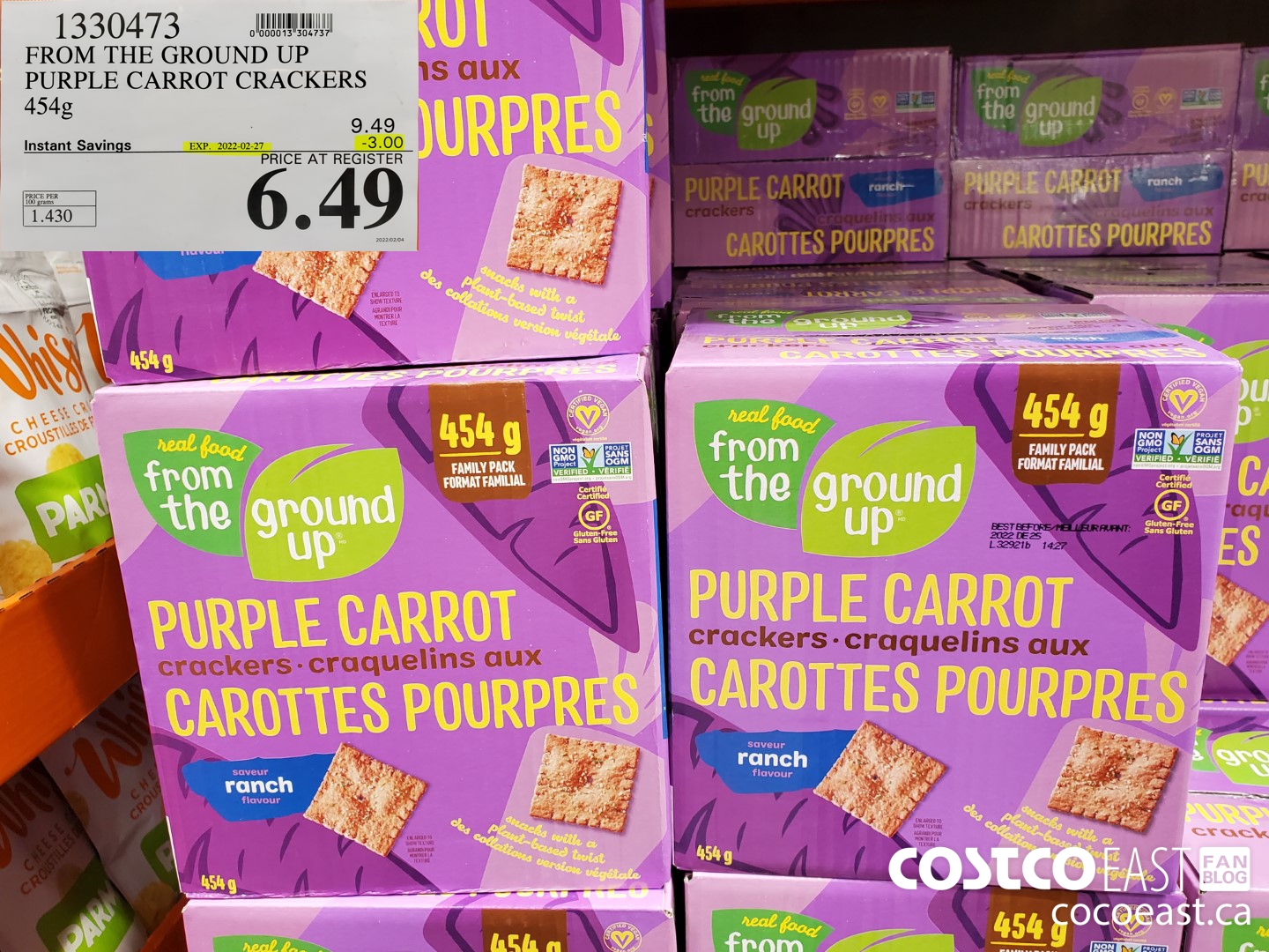 1330473 FROM THE GROUND UP PURPLE CARROT CRACKERS 454G ($3.00 INSTANT SAVINGS EXPIRES ON 2022-02-27) $6.49