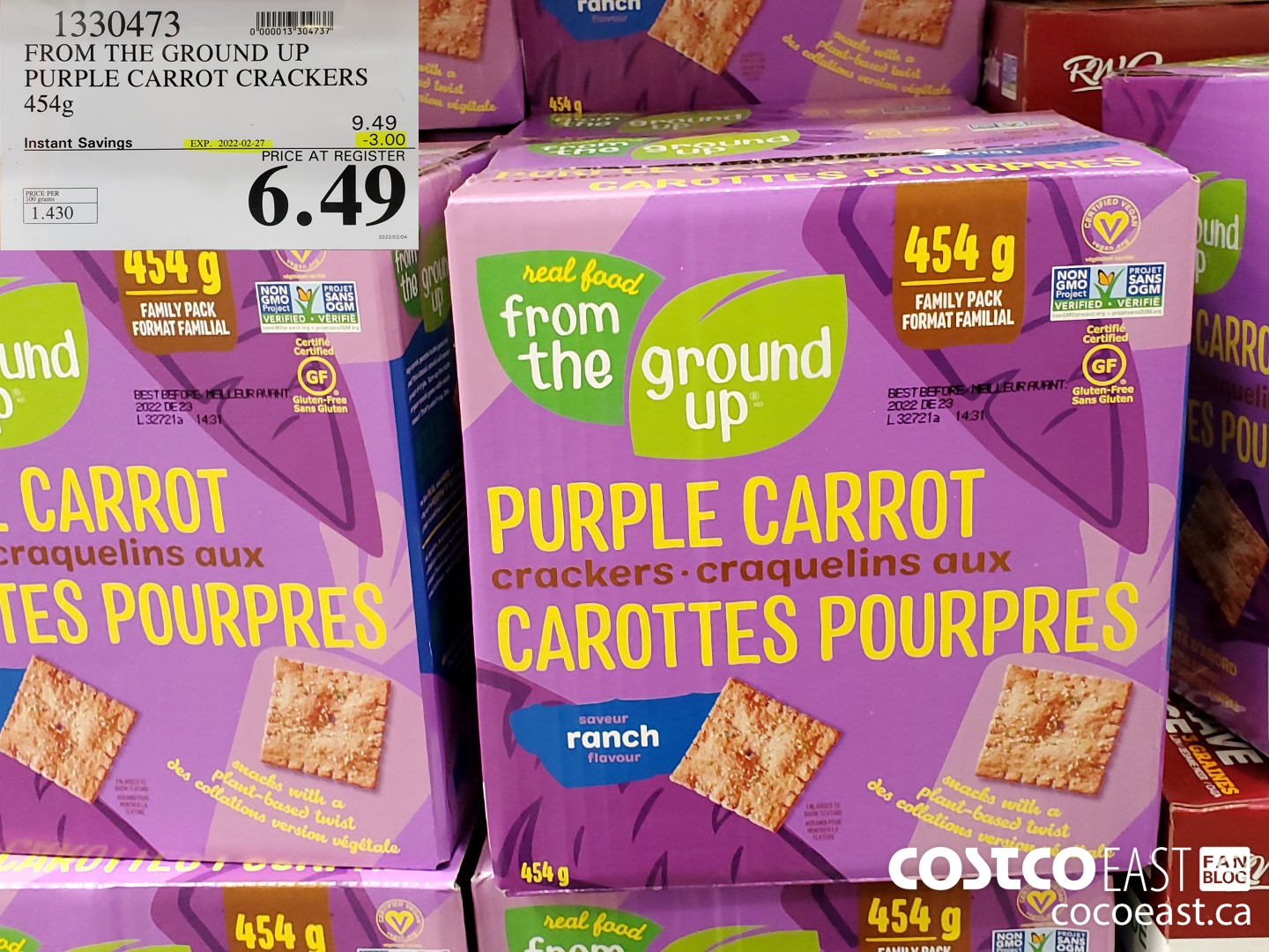 1330473 FROM THE GROUND UP PURPLE CARROT CRACKERS 454G ($3.00 INSTANT SAVINGS EXPIRES ON 2022-02-27) $6.49