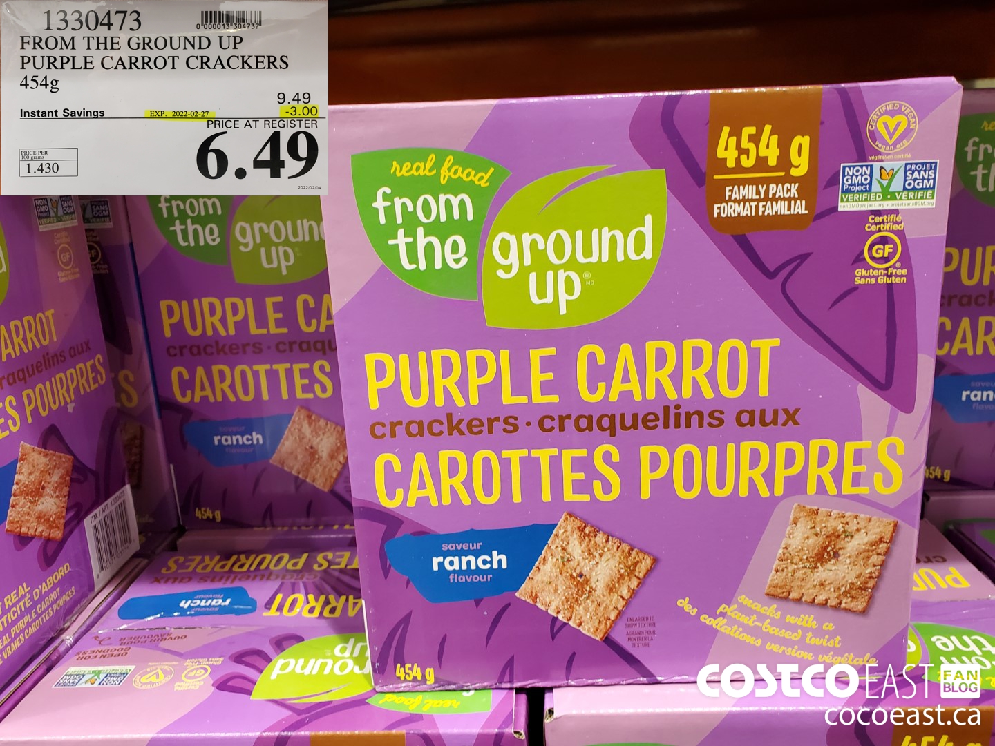 1330473 FROM THE GROUND UP PURPLE CARROT CRACKERS 454G ($3.00 INSTANT SAVINGS EXPIRES ON 2022-02-27) $6.49