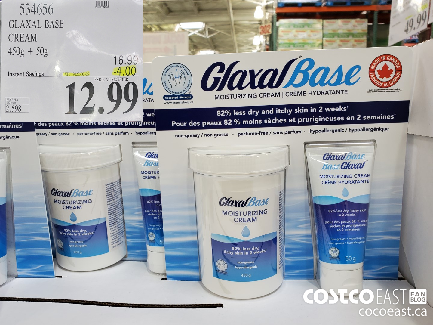 534656 GLAXAL BASE CREAM 450G + 50G ($4.00 INSTANT SAVINGS EXPIRES ON 2022-02-27) $12.99
