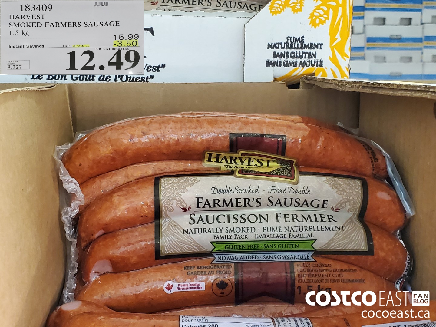 183409 HARVEST MEATS SMOKED FARMERS SAUSAGE 1.5KG ($3.50 INSTANT SAVINGS EXPIRES ON 2022-02-20) $12.49