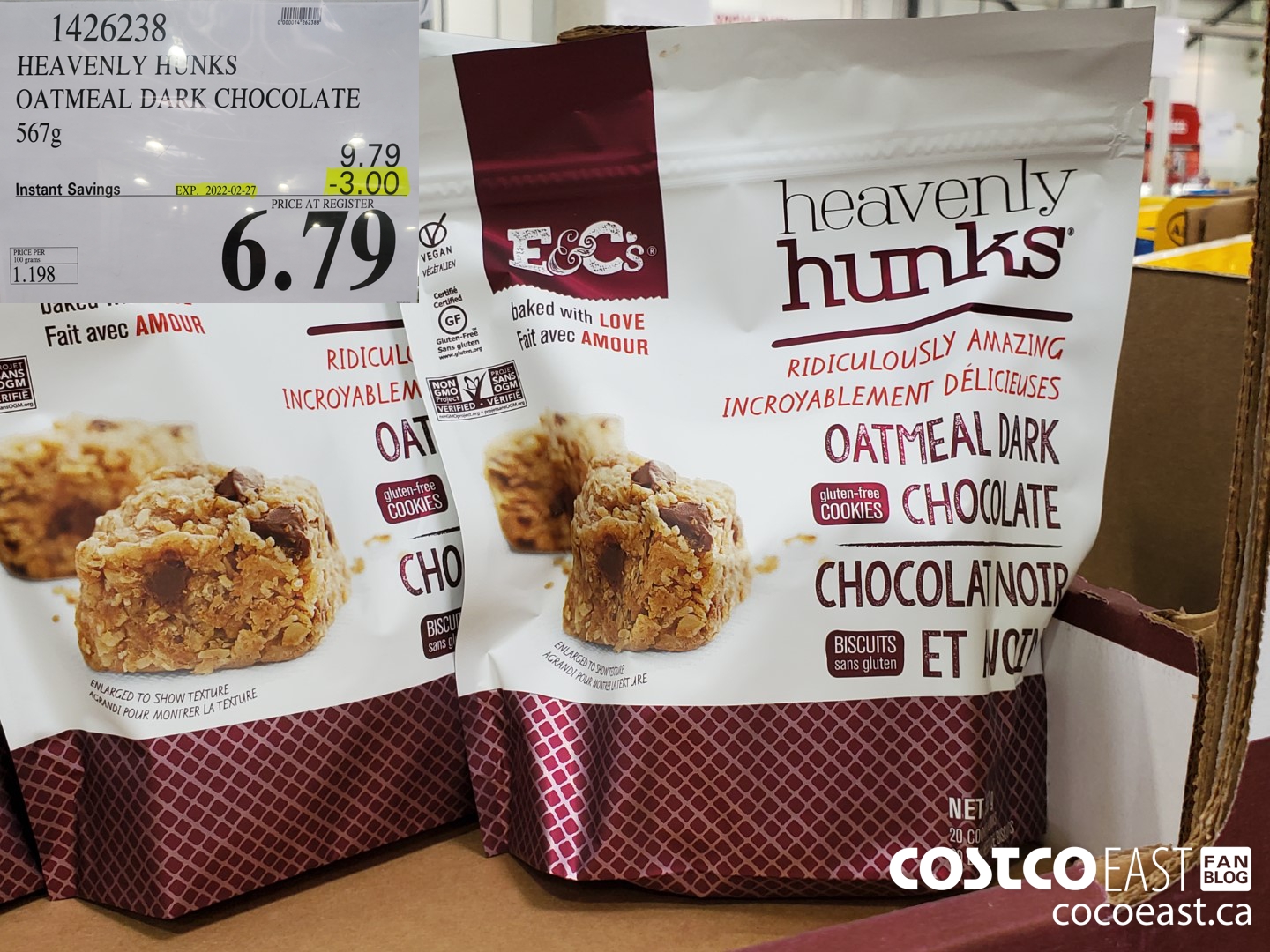 1426238 HEAVENLY HUNKS OATMEAL DARK CHOCOLATE 567 G ($3.00 INSTANT SAVINGS EXPIRES ON 2022-02-27) $6.79