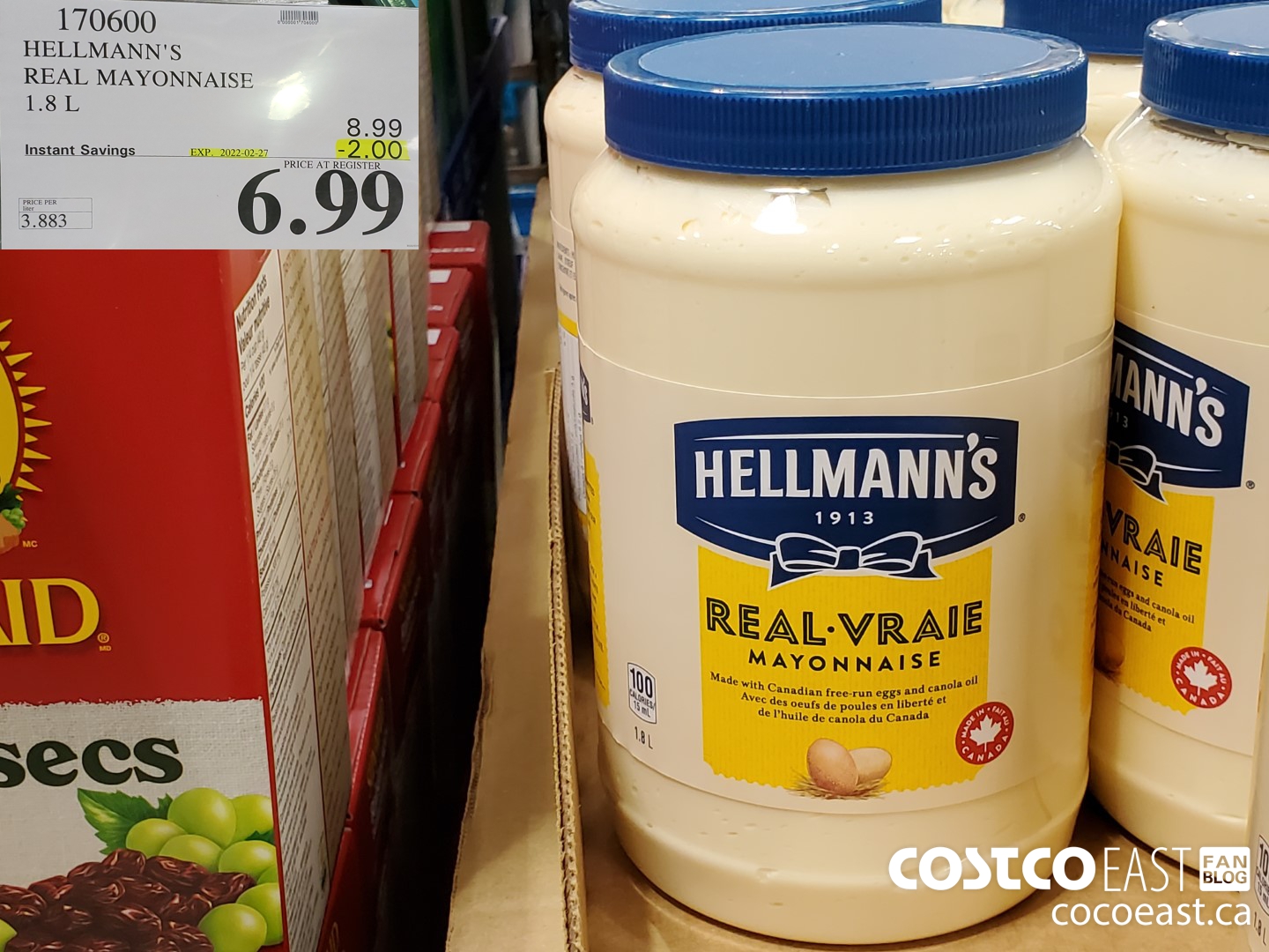 170600 HELLMANN'S REAL MAYONNAISE 1.8 L ($2.00 INSTANT SAVINGS EXPIRES ON 2022-02-27) $6.99