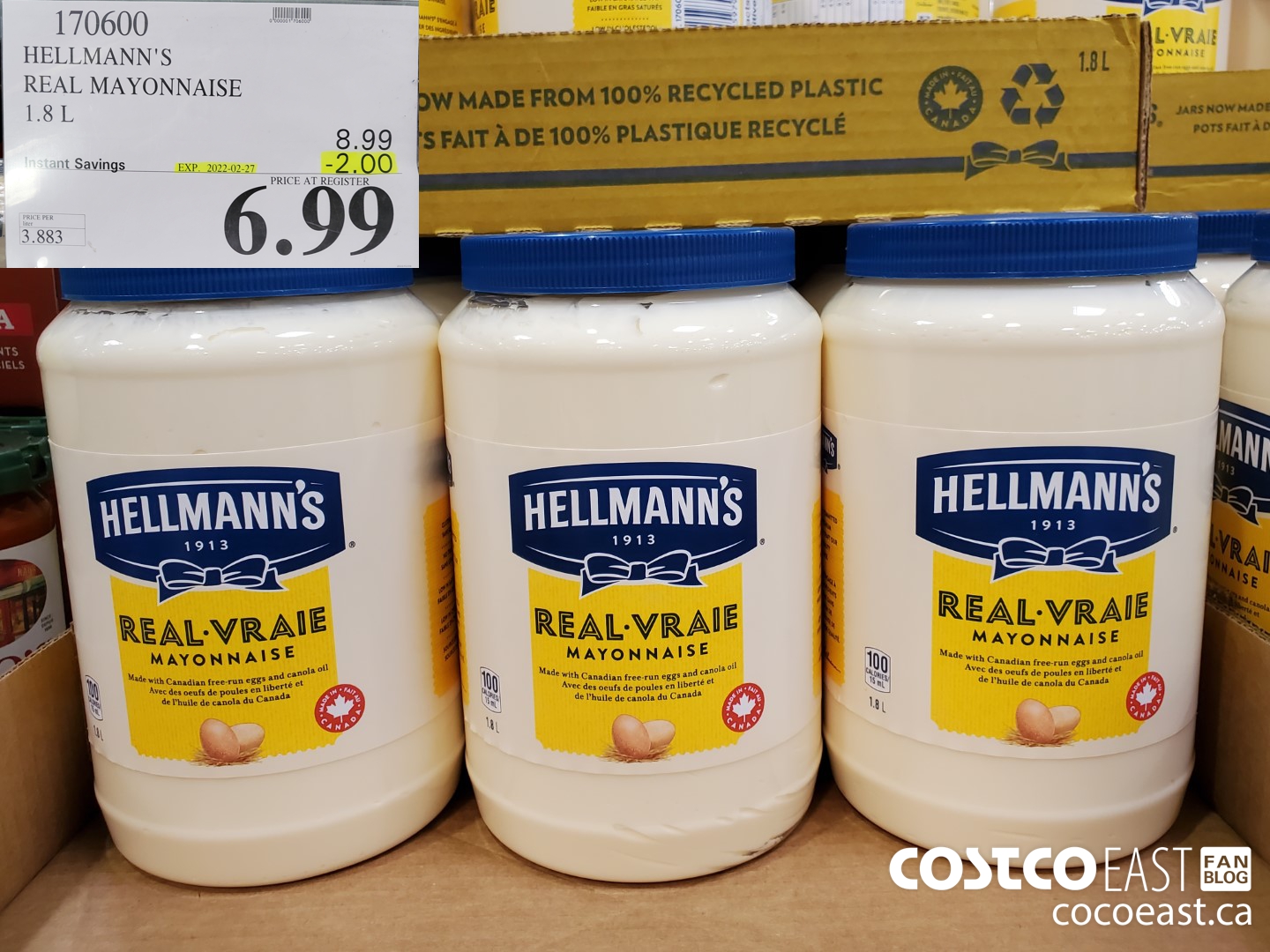 170600 HELLMANN'S REAL MAYONNAISE 1.8 L ($2.00 INSTANT SAVINGS EXPIRES ON 2022-02-27) $6.99