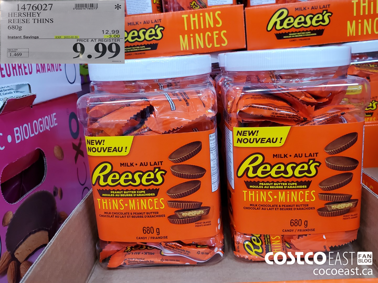 1476027 HERSHEY REESE THINS 680g ($3.00 INSTANT SAVINGS EXPIRES ON 2022-02-20) $9.99