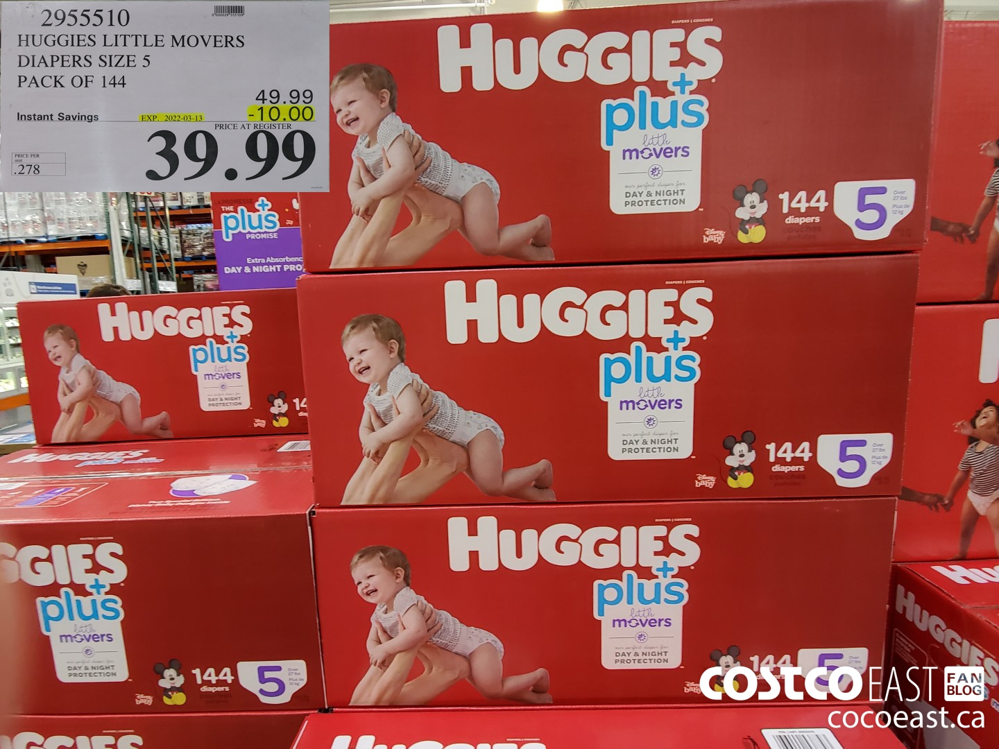 2955510 HUGGIES LITTLE MOVERS DIAPERS SIZE 5 PACK OF 144 ($10.00 INSTANT SAVINGS EXPIRES ON 2022-03-13) $39.99