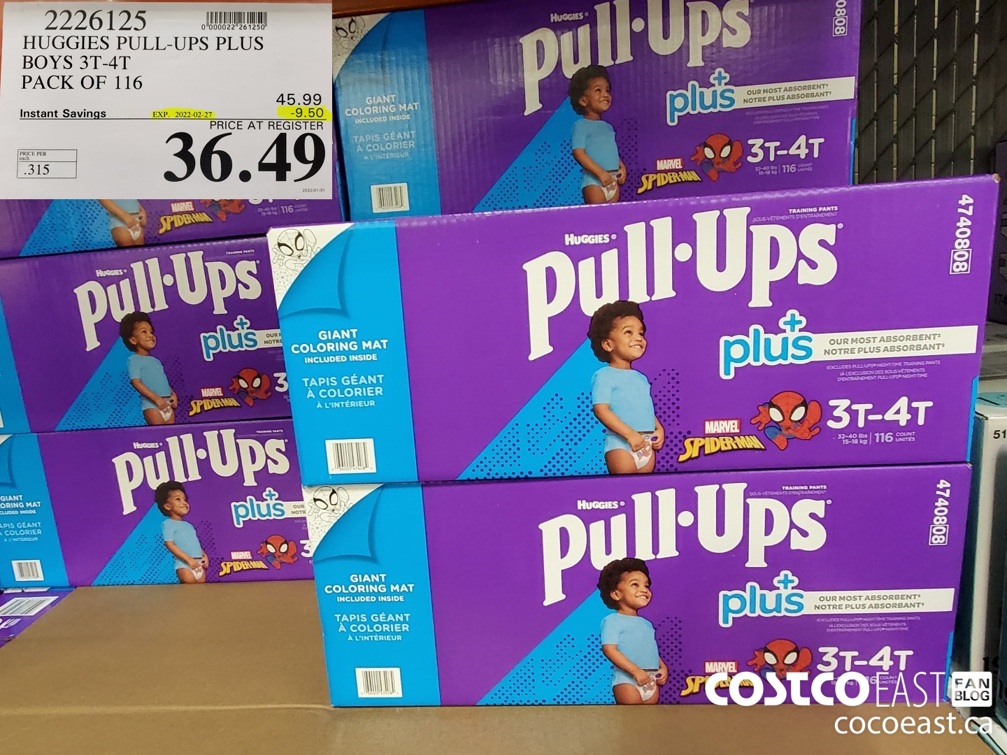 2226125 HUGGIES PULL-UPS PLUS BOYS 3T-4T PACK OF 116 ($9.50 INSTANT SAVINGS EXPIRES ON 2022-02-27) $36.49