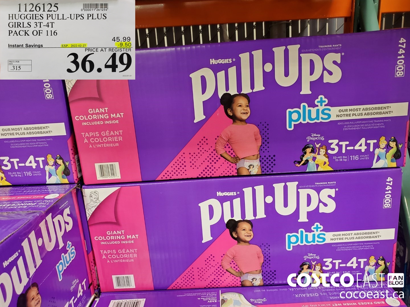 1126125 HUGGIES PULL-UPS PLUS GIRLS 3T-4T PACK OF 116 ($9.50 INSTANT SAVINGS EXPIRES ON 2022-02-27) $36.49