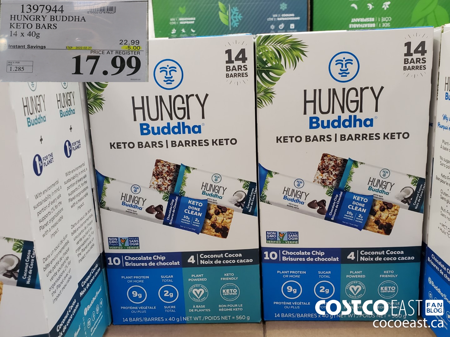 1397944 HUNGRY BUDDHA KETO BARS 14 X 40G ($5.00 INSTANT SAVINGS EXPIRES ON 2022-02-27) $17.99