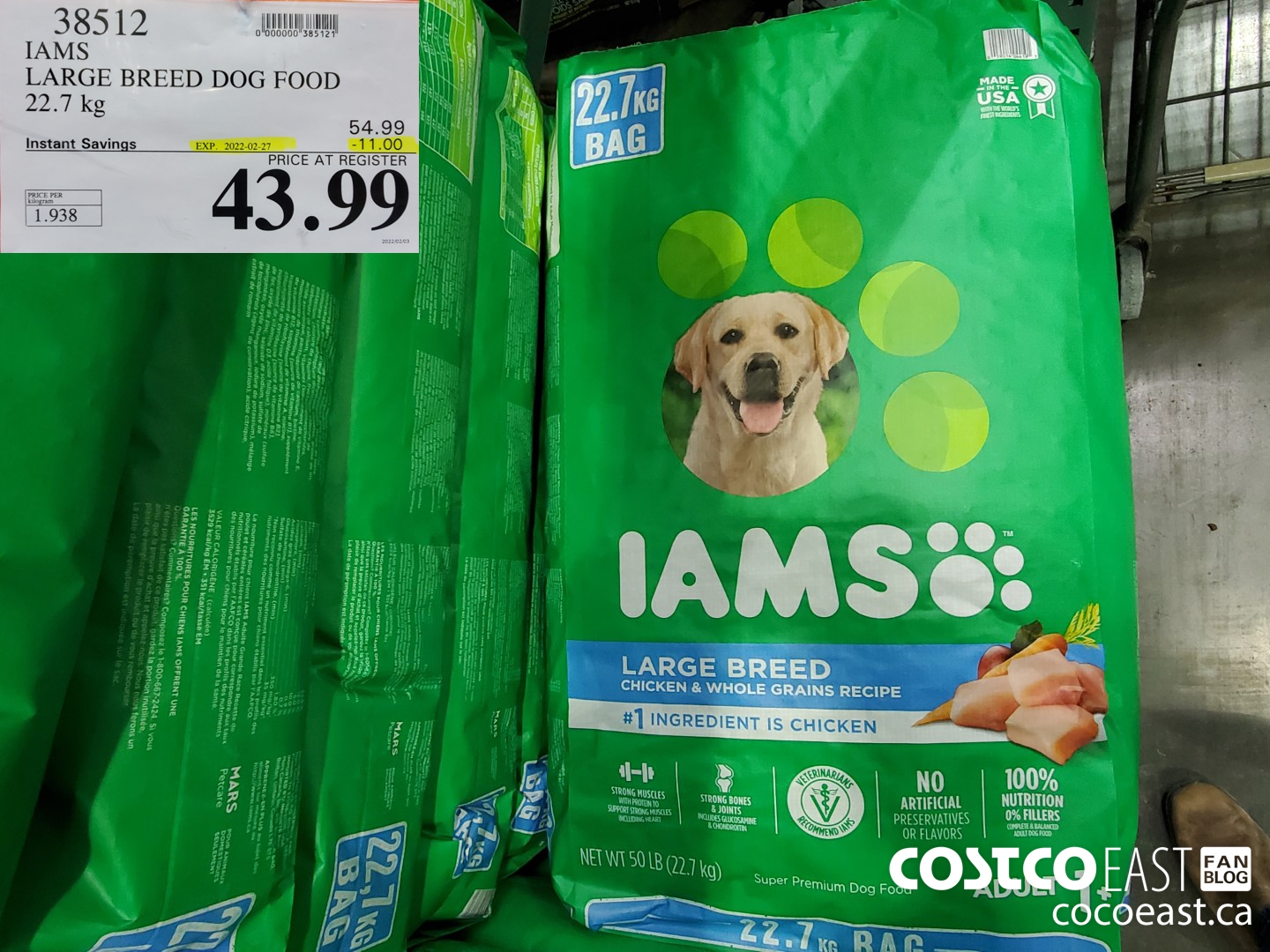 38512 IAMS LARGE BREED DOG FOOD 22.7 KG ($10.00 INSTANT SAVINGS EXPIRES ON 2022-02-27) $43.99