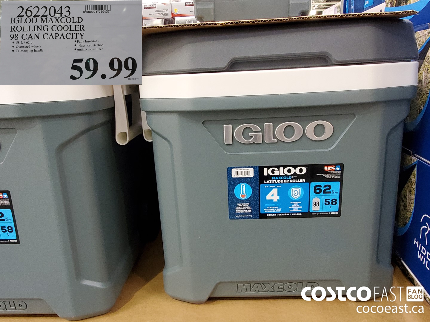 2622043 IGLOO MAXCOLD ROLLING COOLER 98 CAN CAPACITY $59.99