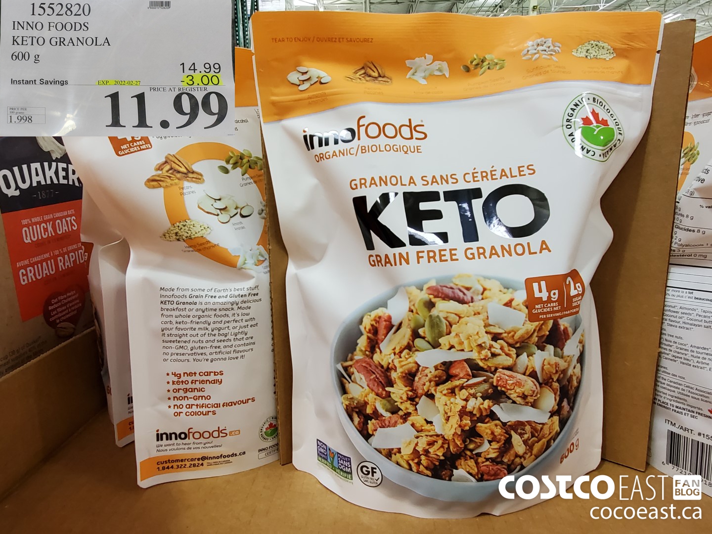 1552820 INNO FOODS KETO GRANOLA 600 G ($3.00 INSTANT SAVINGS EXPIRES ON 2022-02-27) $11.99