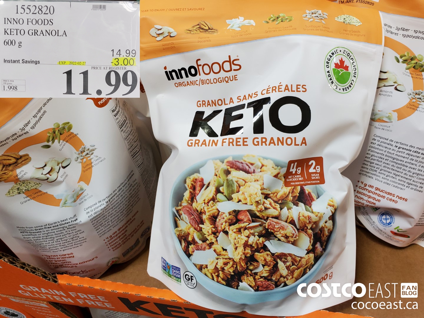 1552999 INNO FOODS KETO GRANOLA 600 G ($3.00 INSTANT SAVINGS EXPIRES ON 2022-02-27) $11.99