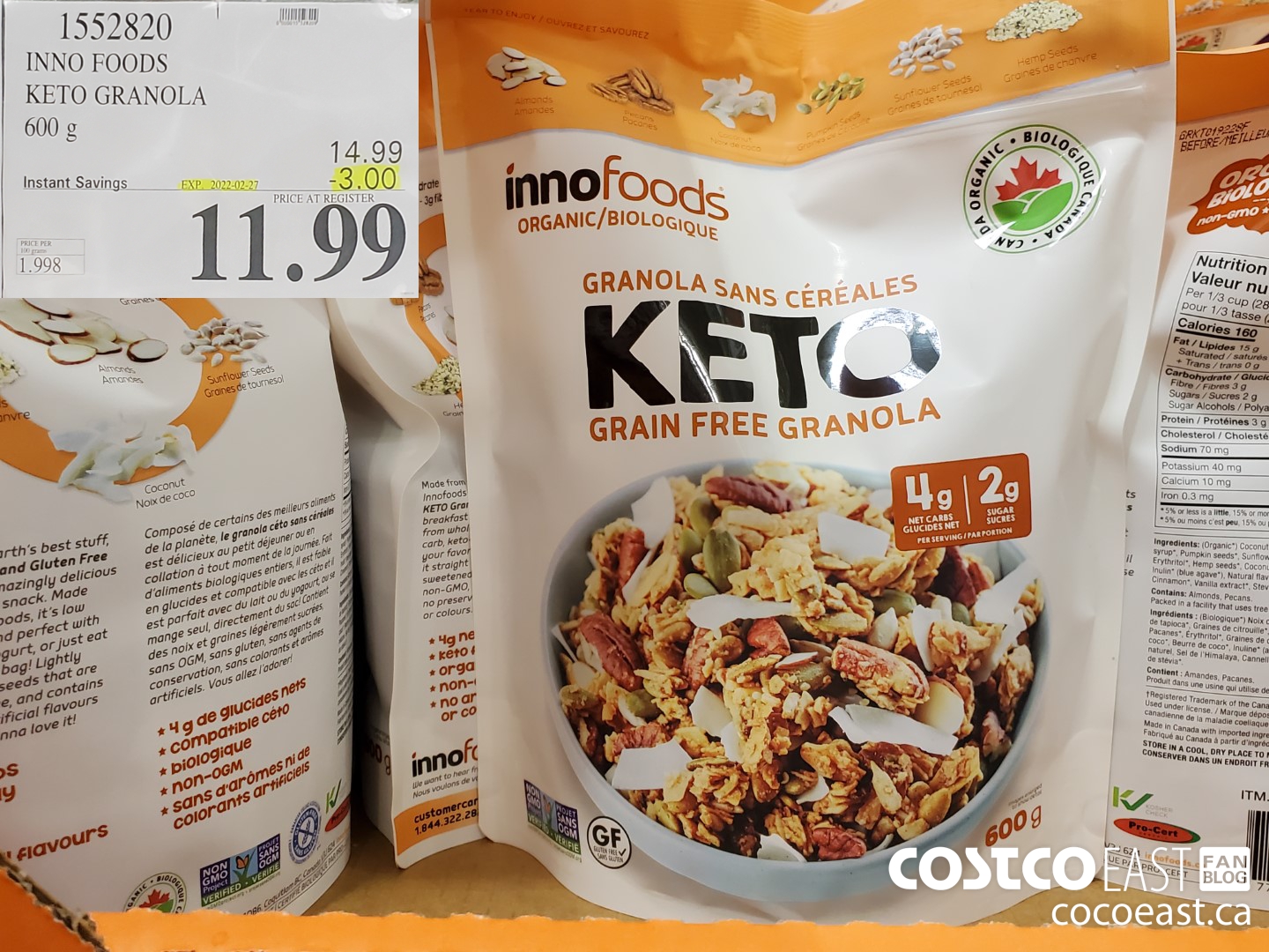 1552820 INNO FOODS KETO GRANOLA 600 G ($3.00 INSTANT SAVINGS EXPIRES ON 2022-02-27) $11.99