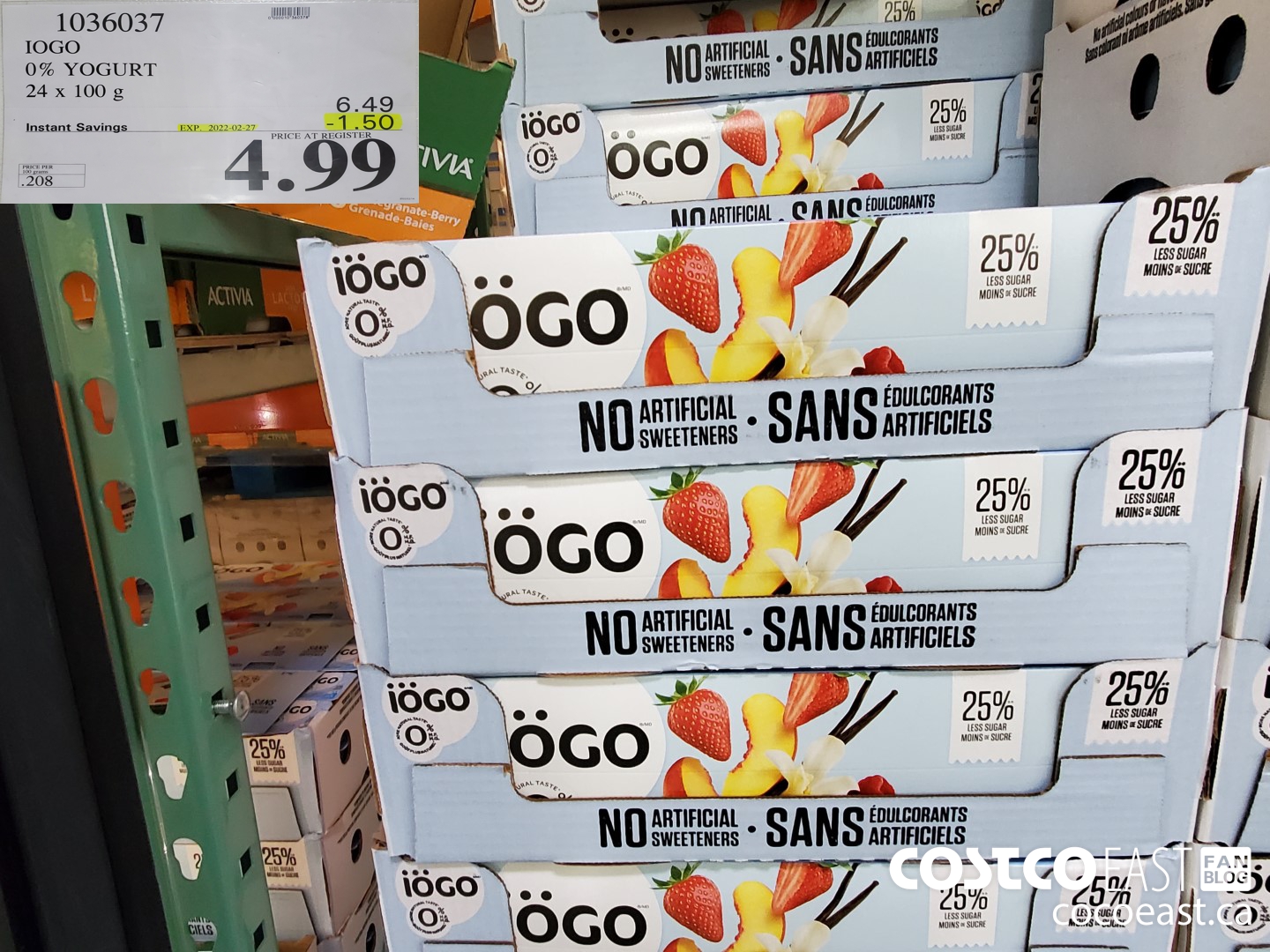 1036037 IOGO 0% YOGURT 24 x 100 g ($1.50 INSTANT SAVINGS EXPIRES ON 2022-02-27) $4.99
