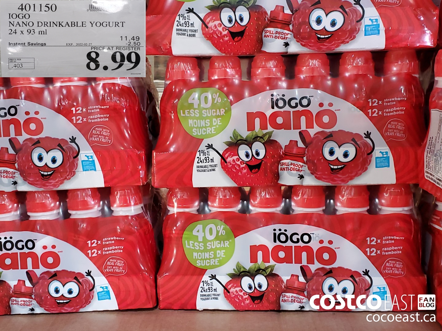 401150 IOGO NANO DRINKABLE YOGURT 24 x 93 ml ($2.50 INSTANT SAVINGS EXPIRES ON 2022-02-27) $8.99
