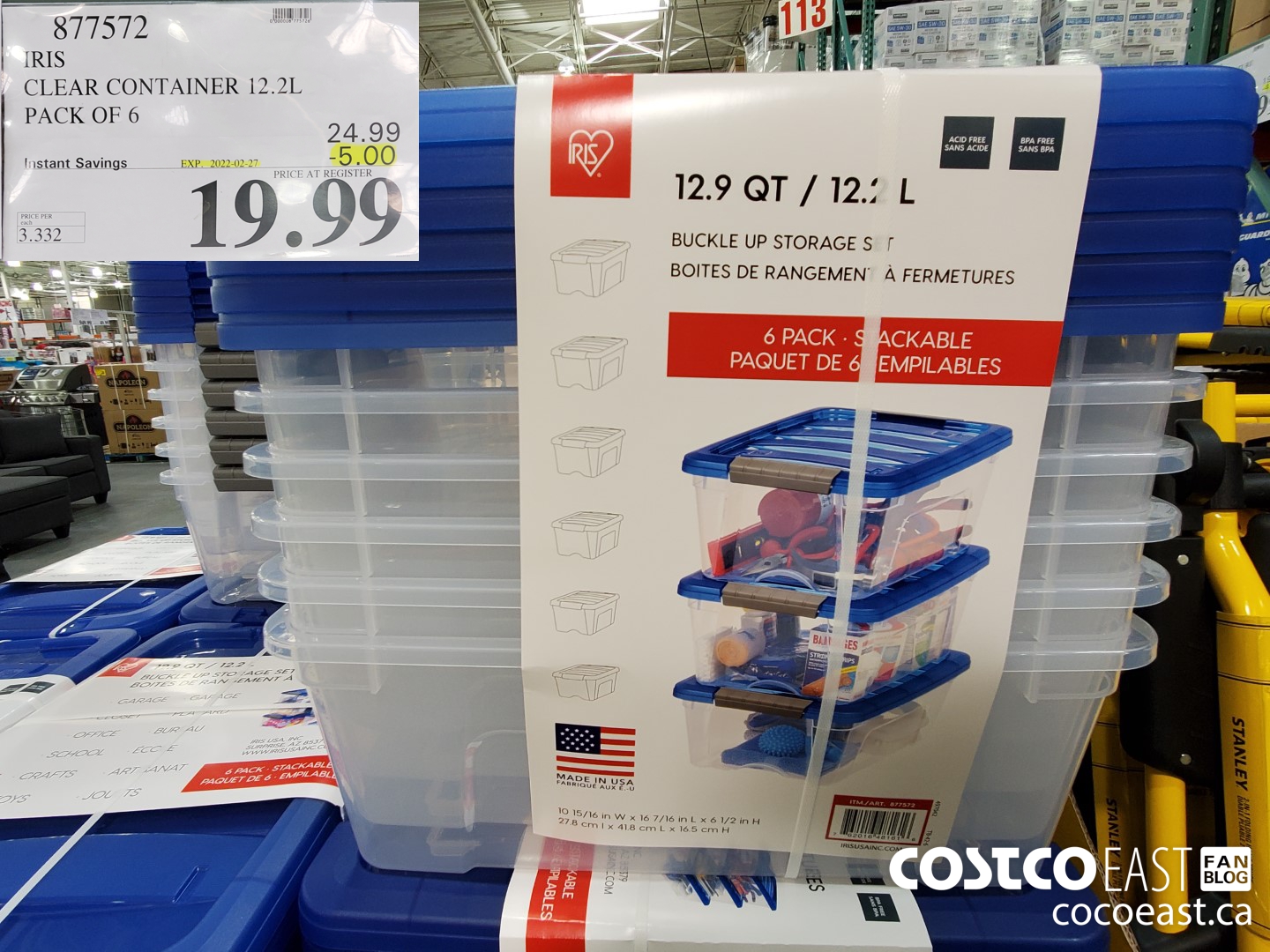 877572 IRIS CLEAR CONTAINER 12.2L PACK OF 6 ($5.00 INSTANT SAVINGS EXPIRES ON 2022-02-27) $19.99