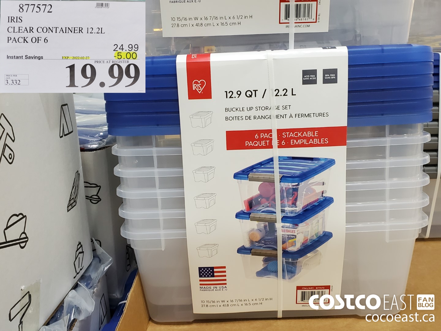 877572 IRIS CLEAR CONTAINER 12.2L PACK OF 6 ($5.00 INSTANT SAVINGS EXPIRES ON 2022-02-27) $19.99