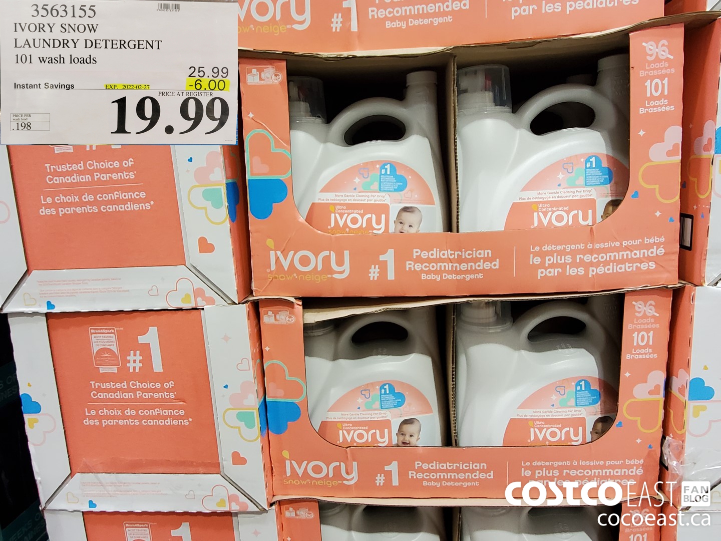 1563155 IVORY SNOW LAUNDRY DETERGENT 101 wash loads ($6.00 INSTANT SAVINGS EXPIRES ON 2022-02-27) $19.99