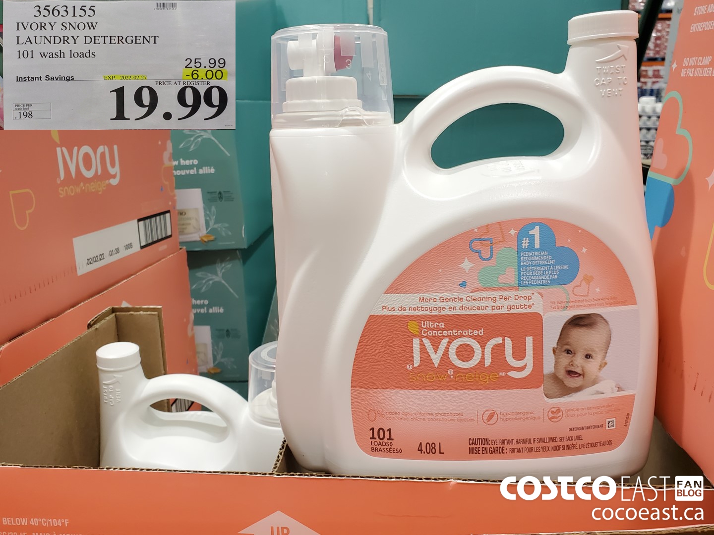 3563155 IVORY SNOW LAUNDRY DETERGENT 101 wash loads ($6.00 INSTANT SAVINGS EXPIRES ON 2022-02-27) $19.99