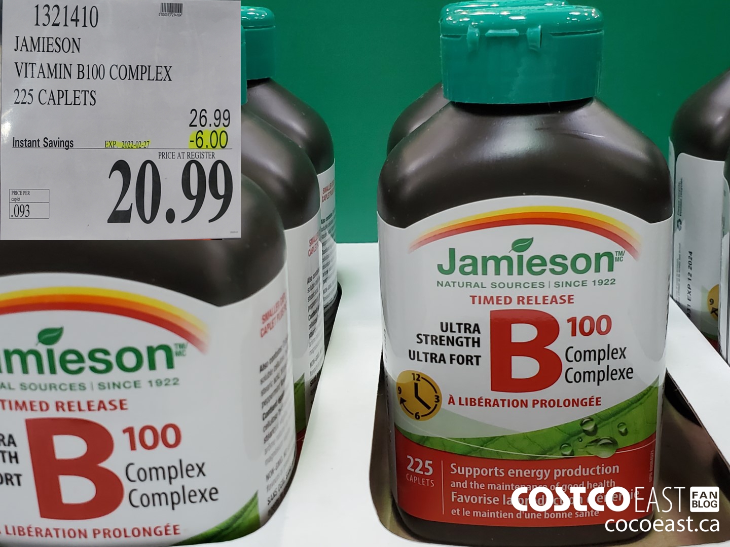 1321410 JAMIESON VITAMIN B100 COMPLEX 225 CAPLETS ($6.00 INSTANT SAVINGS EXPIRES ON 2022-02-27) $20.99