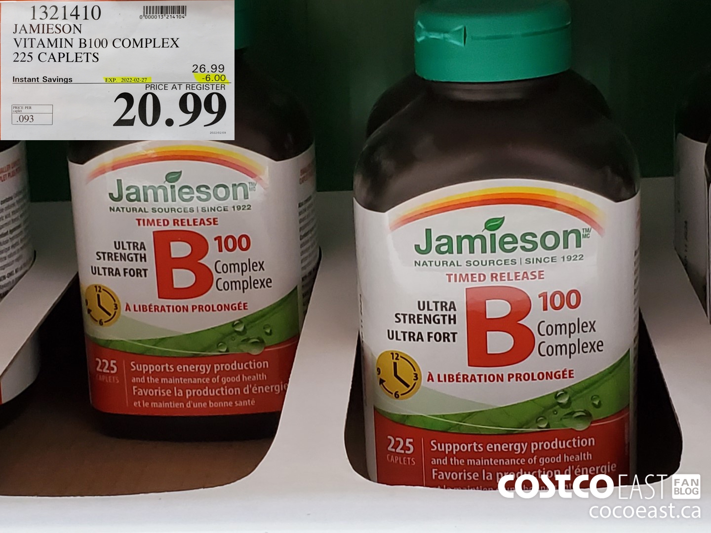 1321410 JAMIESON VITAMIN B100 COMPLEX 225 CAPLETS ($6.00 INSTANT SAVINGS EXPIRES ON 2022-02-27) $20.99