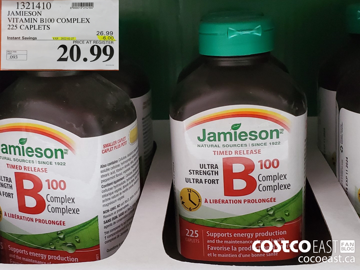 1321410 JAMIESON VITAMIN B100 COMPLEX 225 CAPLETS ($6.00 INSTANT SAVINGS EXPIRES ON 2022-02-27) $20.99