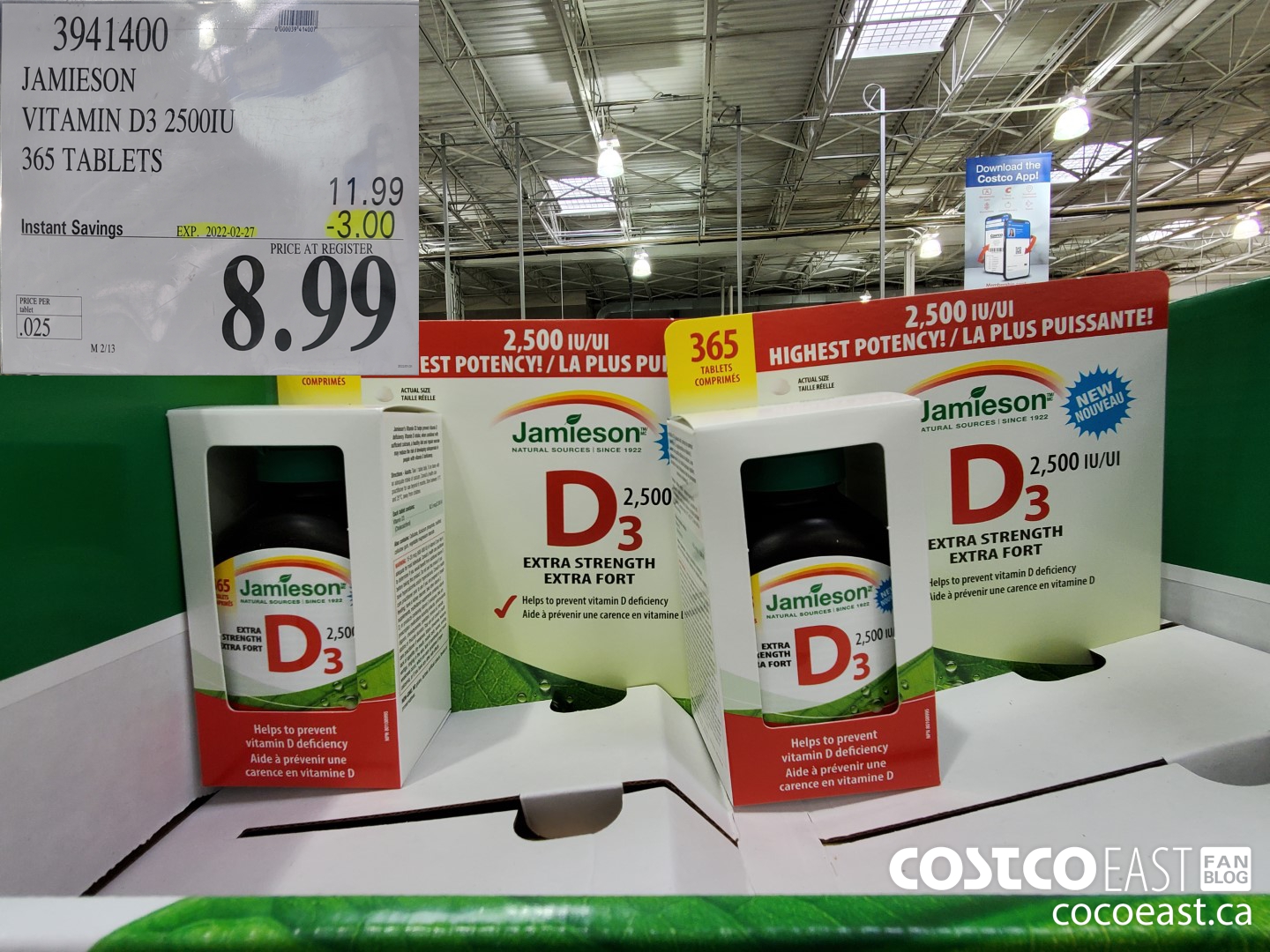 3941400 JAMIESON VITAMIN D3 25001U 365 TABLETS ($3.00 INSTANT SAVINGS EXPIRES ON 2022-02-27) $8.99