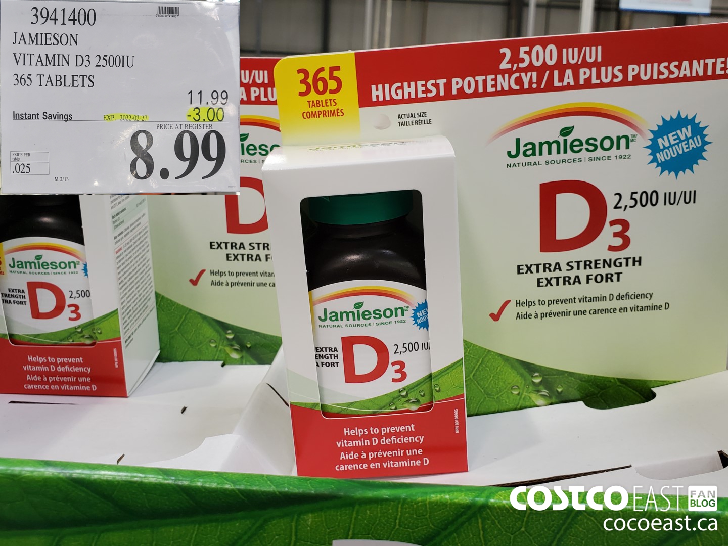 3941400 JAMIESON VITAMIN D3 25001U 365 TABLETS ($3.00 INSTANT SAVINGS EXPIRES ON 2022-02-27) $8.99