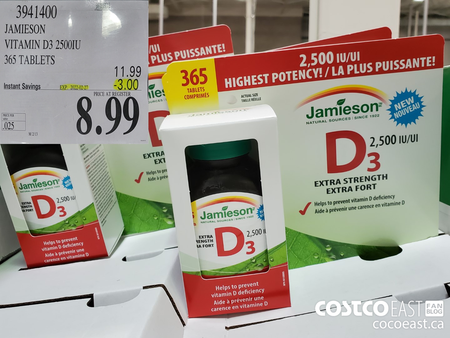 3941400 JAMIESON VITAMIN D3 25001U 365 TABLETS ($3.00 INSTANT SAVINGS EXPIRES ON 2022-02-27) $8.99