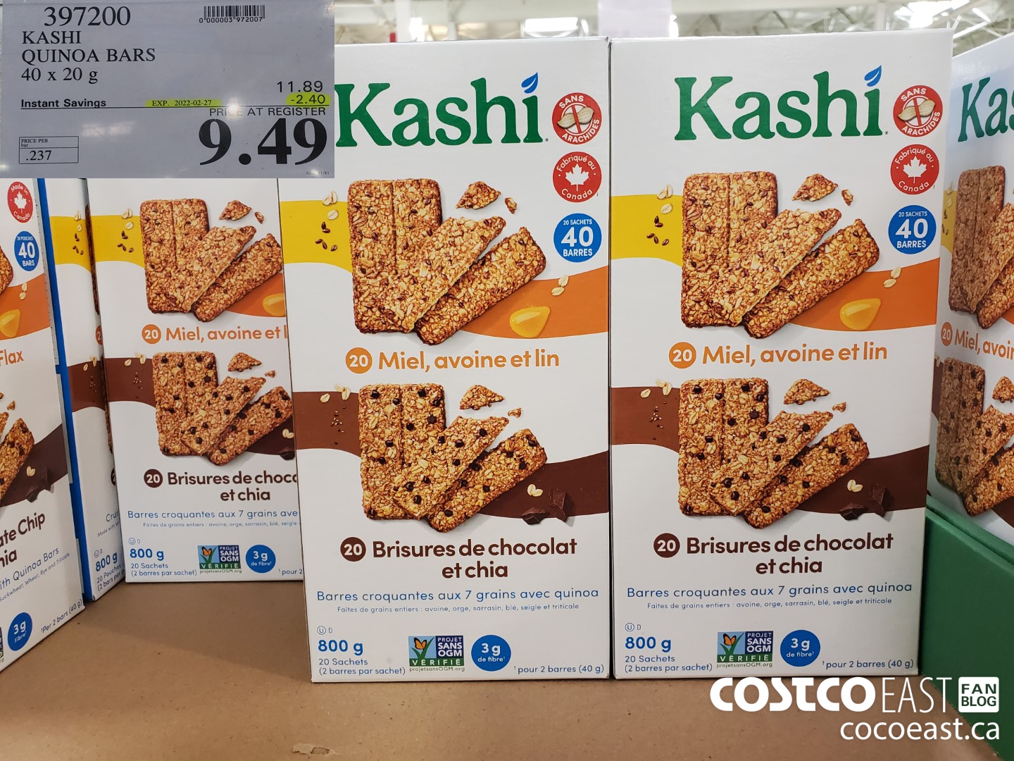 397200 KASHI QUINOA BARS 40 x 20 G ($2.40 INSTANT SAVINGS EXPIRES ON 2022-02-27) $9.49
