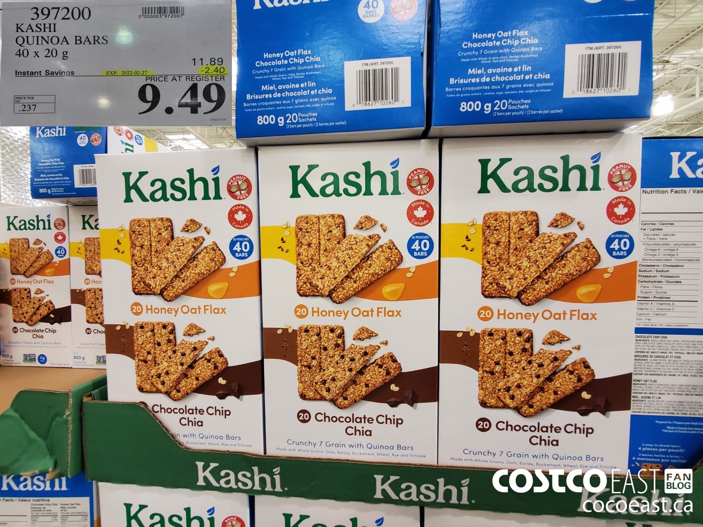 397200 KASHI QUINOA BARS 40 x 20 G ($2.40 INSTANT SAVINGS EXPIRES ON 2022-02-27) $9.49