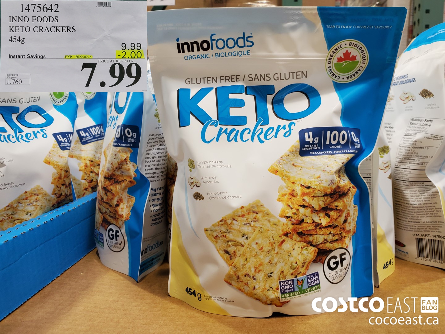 1475642 KETO CRACKERS ORGANIC GLUTEN FREE 454G ($2.00 INSTANT SAVINGS EXPIRES ON 2022-02-27) $7.99