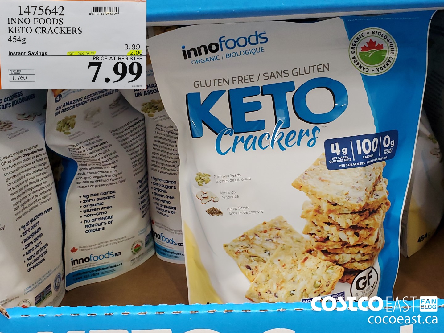 1475642 KETO CRACKERS ORGANIC GLUTEN FREE 454G ($2.00 INSTANT SAVINGS EXPIRES ON 2022-02-27) $7.99