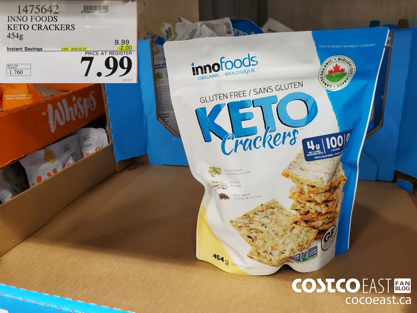 1475642 KETO CRACKERS ORGANIC GLUTEN FREE 454G ($2.00 INSTANT SAVINGS EXPIRES ON 2022-02-27) $7.99