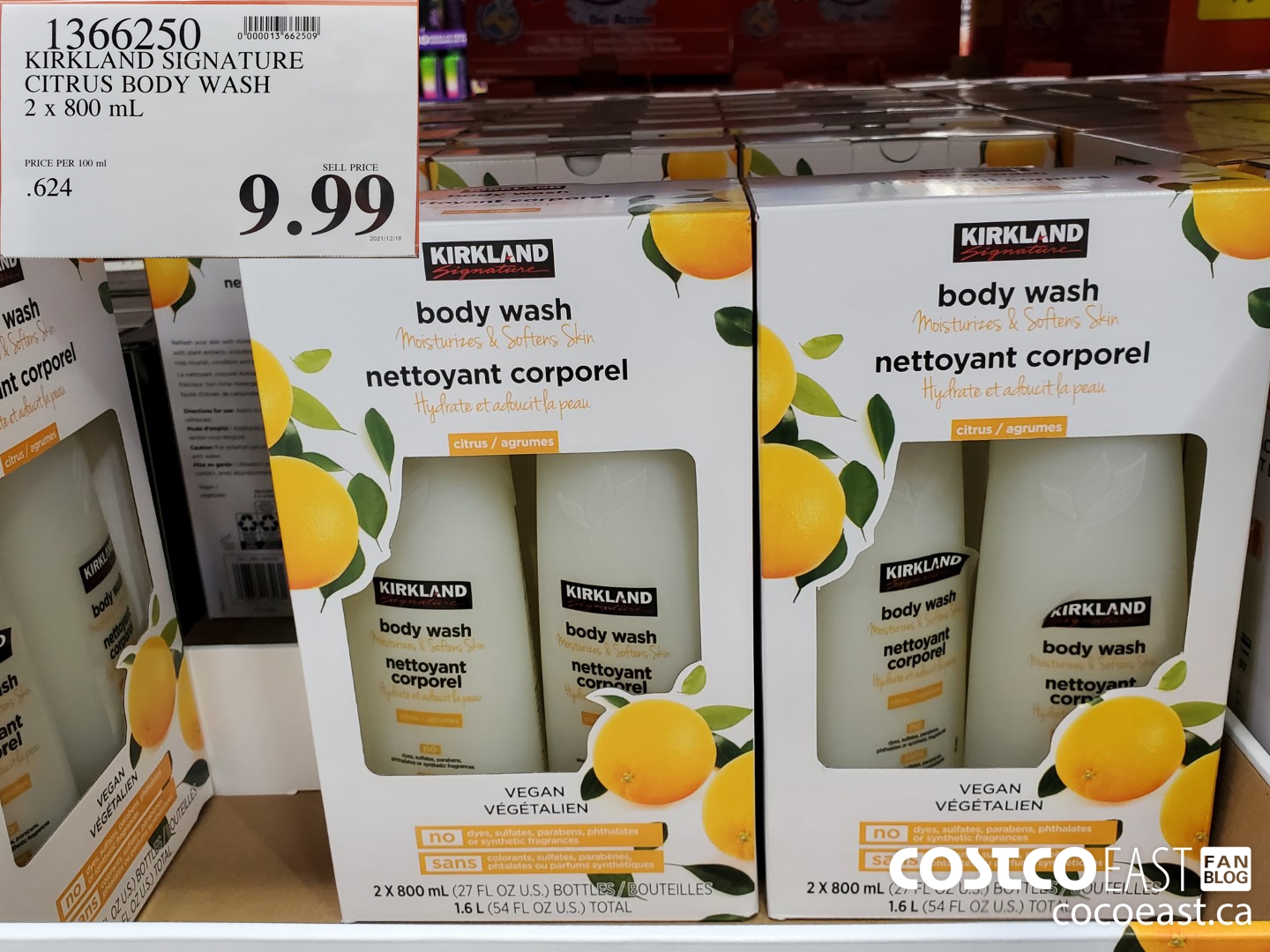 1366250 KIRKLAND SIGNATURE CITRUS BODY WASH 2 x 800 mL $9.99