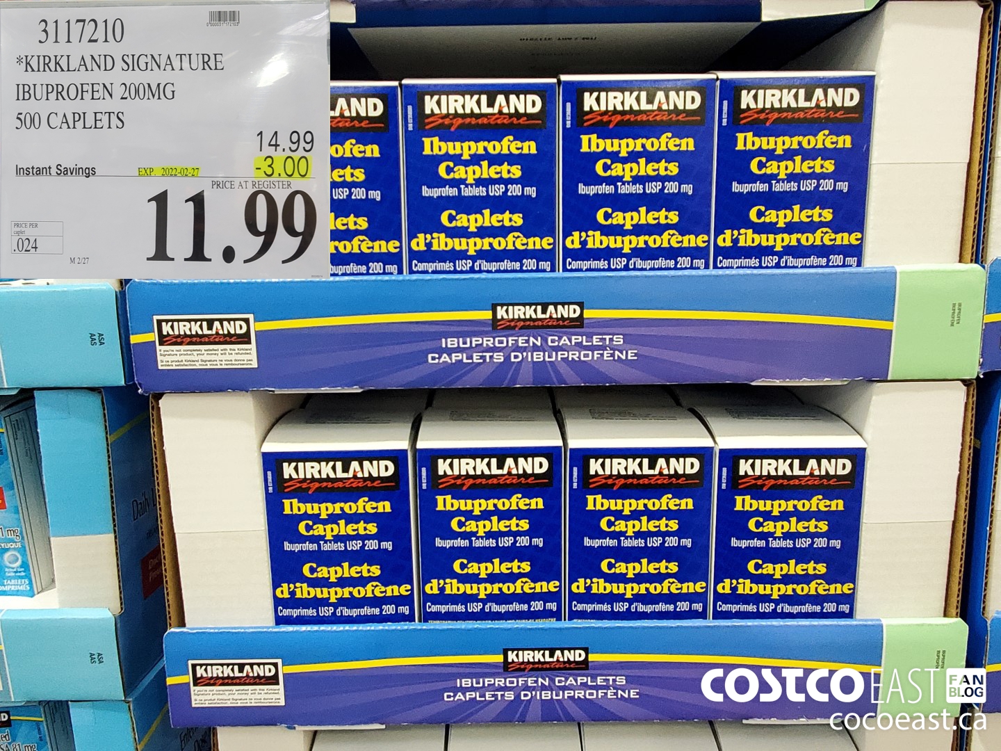 3117210 KIRKLAND SIGNATURE IBUPROFEN 200MG 500 CAPLETS ($3.00 INSTANT SAVINGS EXPIRES ON 2022-02-27) $11.99