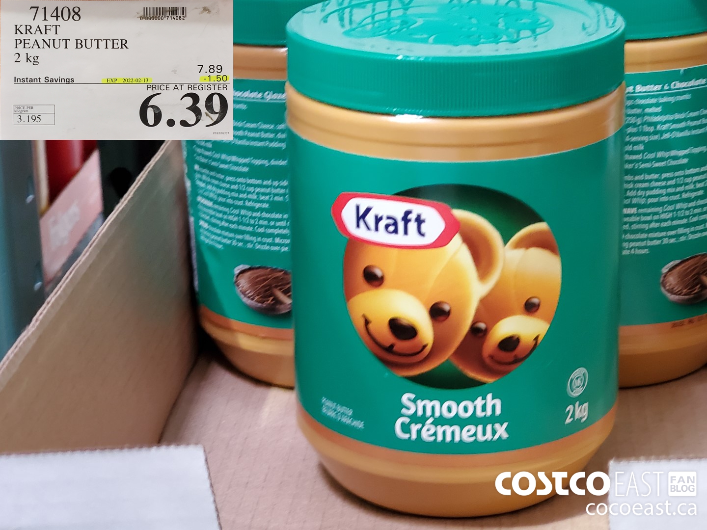 71408 KRAFT PEANUT BUTTER 2 KG ($1.50 INSTANT SAVINGS EXPIRES ON 2022-02-13) $6.39